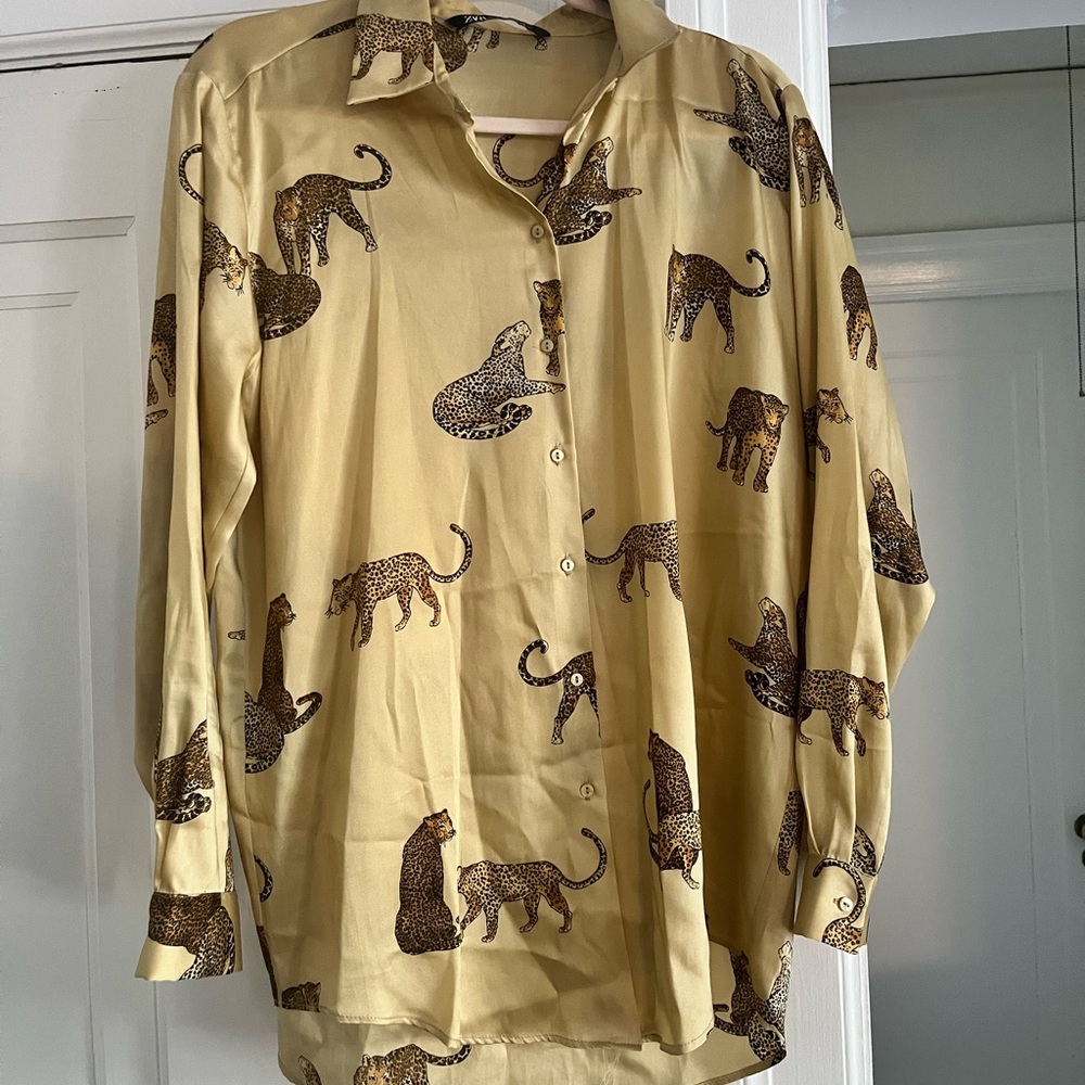 Satin big cat shirt
